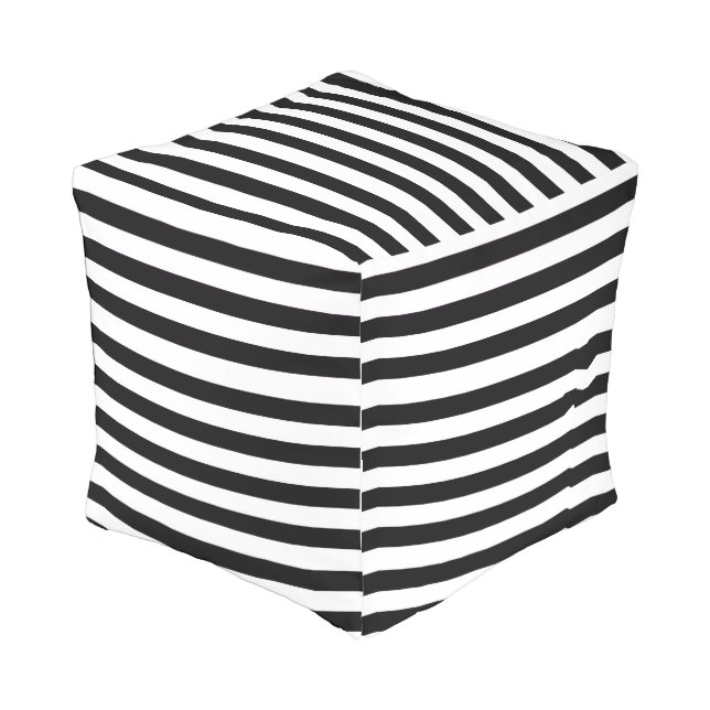 Modern Black and white solid stripes square pouf (Angled Back)