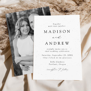 Modern Black and White Speckled Photo Wedding Invitation