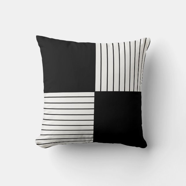 Modern Black and White Squares Throw Pillow (Front)