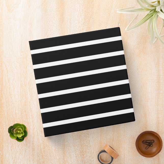Modern Black and White Stripe  3 Ring Binder (In Situ)