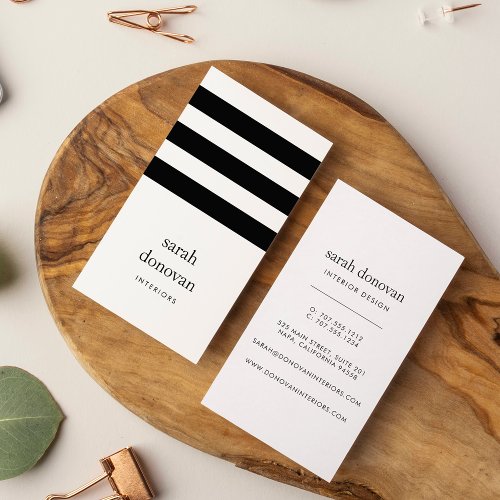 Modern Black and White Stripe Business Card