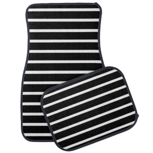 Modern Black and White Stripe Car Floor Mat