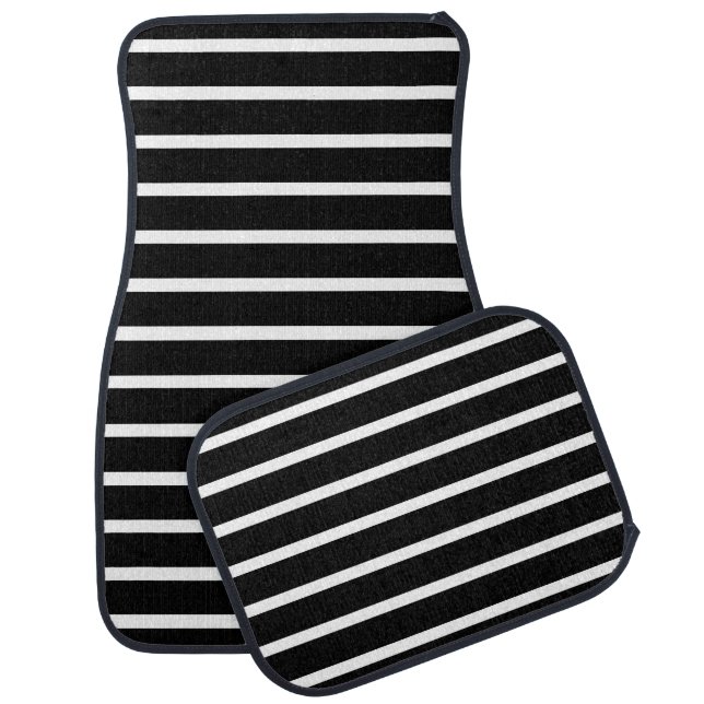 Modern Black and White Stripe  Car Floor Mat (Set)