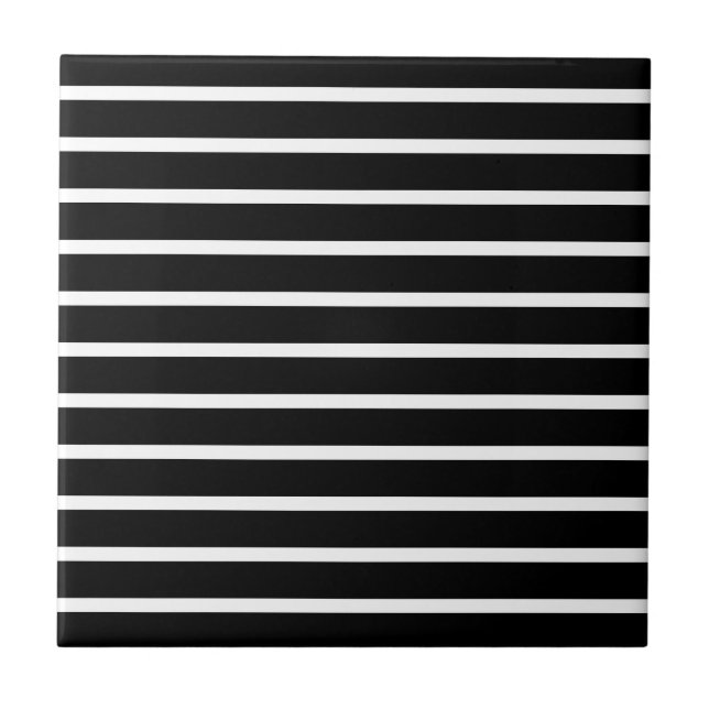 Modern Black and White Stripe  Ceramic Tile (Front)
