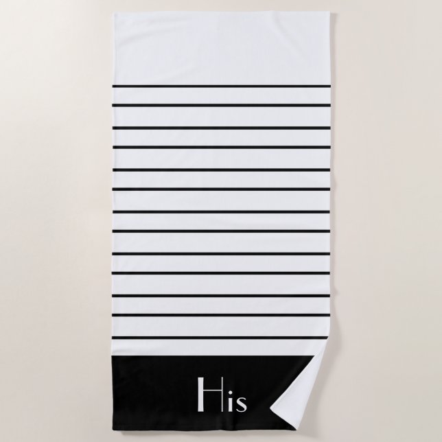 Modern Black and White Stripe Cozy Beach Towel (Front)