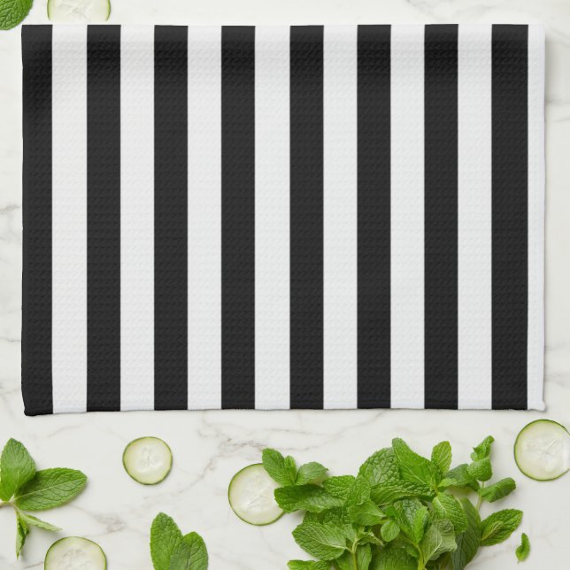 Modern Black and White Stripe Kitchen Towel (Folded)