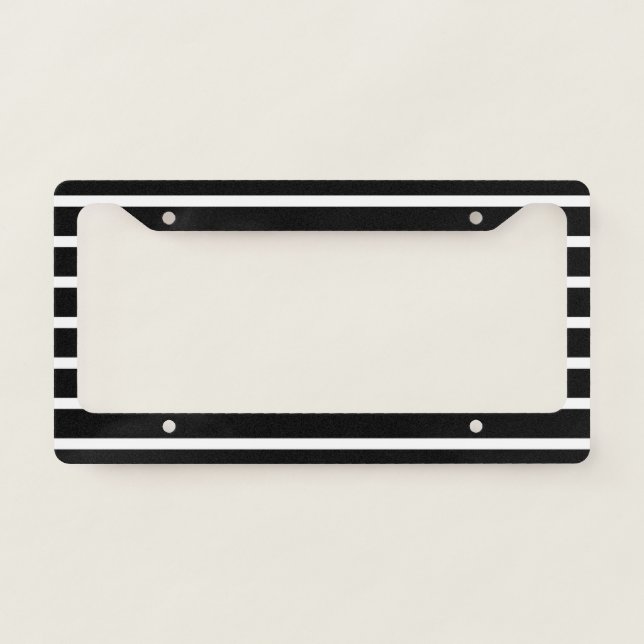 Modern Black and White Stripe  License Plate Frame (Front)