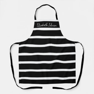 Modern Black and White Stripe Personalized Apron