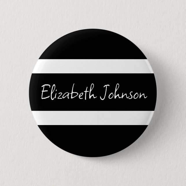 Modern Black and White Stripe Personalized Button (Front)