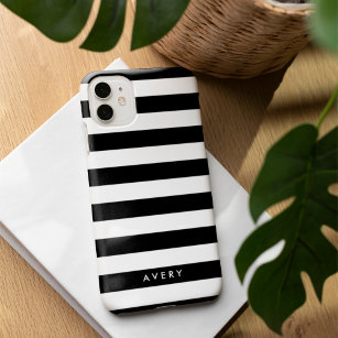 Modern Black and White Stripe Personalized Case