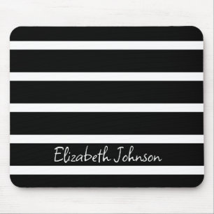 Modern Black and White Stripe Personalized Mouse Pad