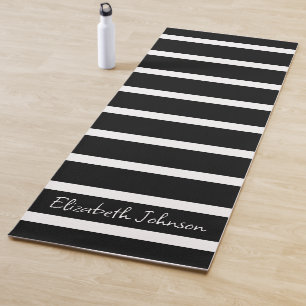 Modern Black and White Stripe Personalized Yoga Mat