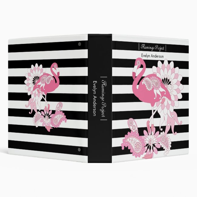 Modern Black and White Stripe Pink Flamingo