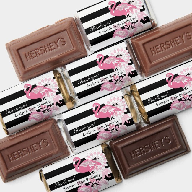 Modern Black and White Stripe Pink Flamingo