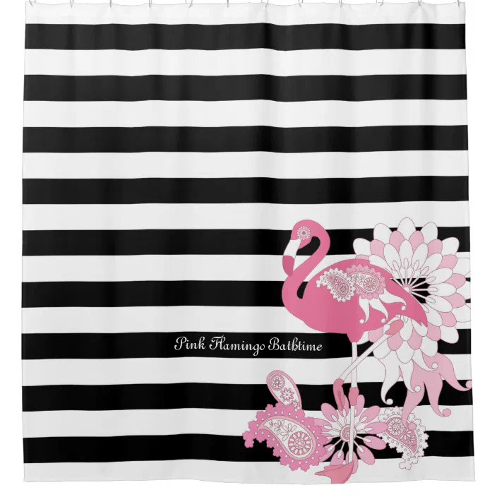 Pink Flamingo Shower Curtain, Pink Black White Shower Curtain