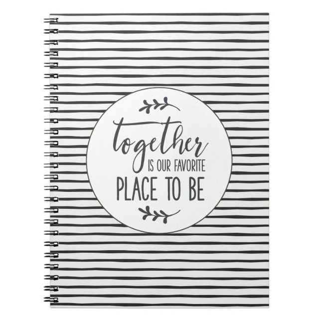 Modern Black and White Stripe Quote Notebook (Front)