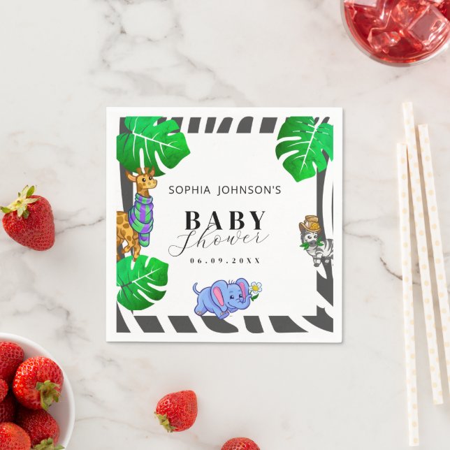 Modern Black and White Stripe Safari  Baby Shower  Napkins (Insitu)