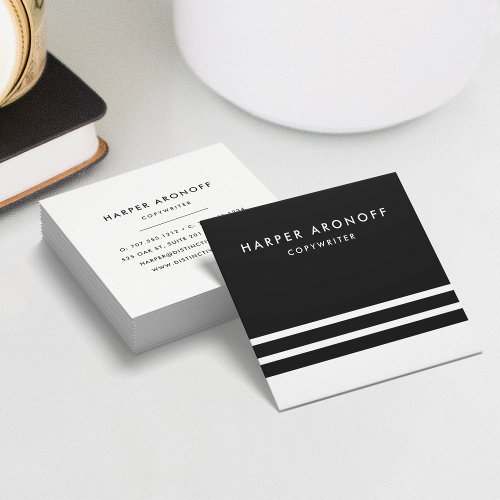 Modern Black and White Stripe Square Business Card