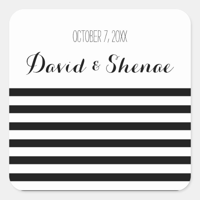 Modern Black and White Stripe Wedding Stickers (Front)