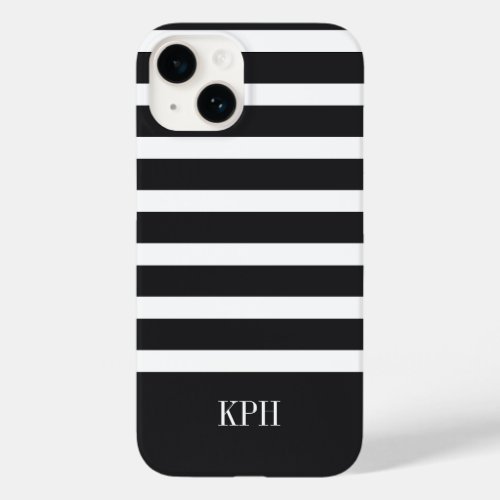 Modern Black and White Stripe with Monogram  Case_Mate iPhone 14 Case