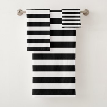 Modern Black And White Striped Bath Towel Set by InTrendPatterns at Zazzle