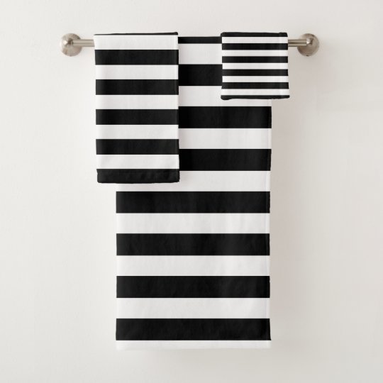 Modern Black And White Striped Bath Towel Set