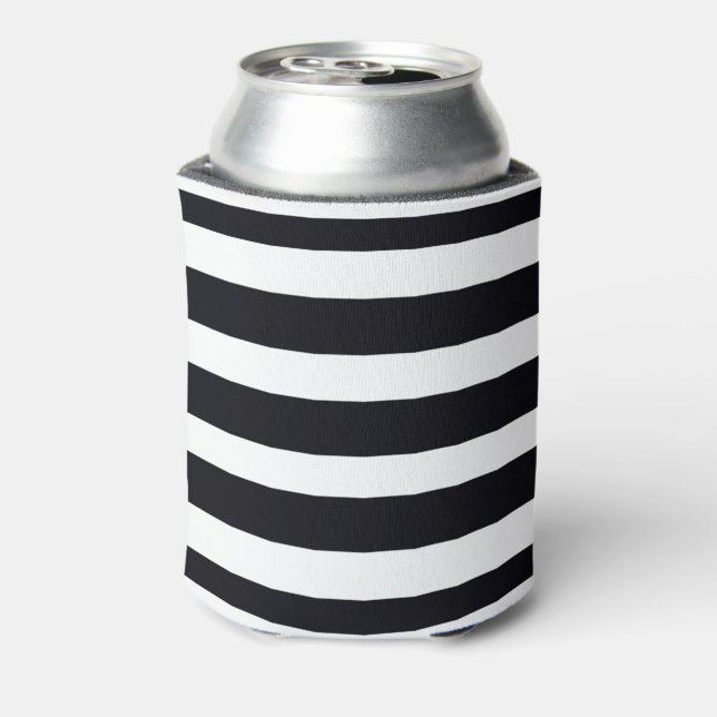 Modern Black And White Striped Can Cooler (Can Back)