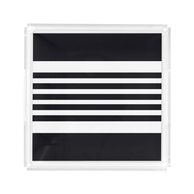 Modern Black And White Striped Chic Vanity Tray (Front)