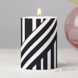 Modern Black And White Striped Cool Artsy Art Form Pillar Candle