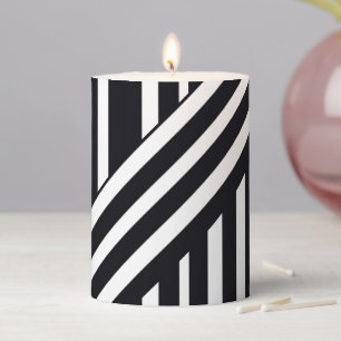 Modern Black And White Striped Cool Artsy Art Form Pillar Candle