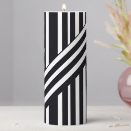 Modern Black And White Striped Elegant Art Form Pillar Candle