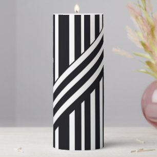 Modern Black And White Striped Elegant Art Form Pillar Candle