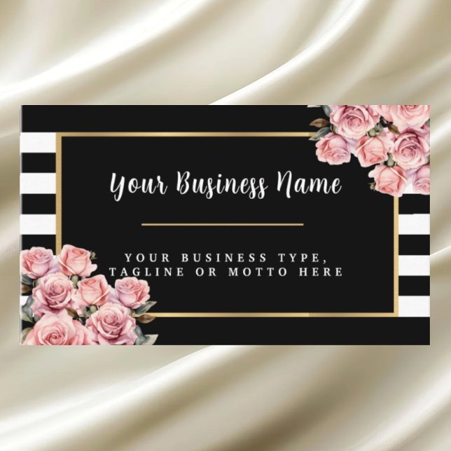 Modern Black and White Striped Floral Business Car Card (Creator Uploaded)