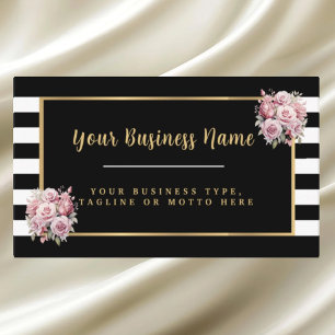 Modern Black and White Striped Floral Business Card