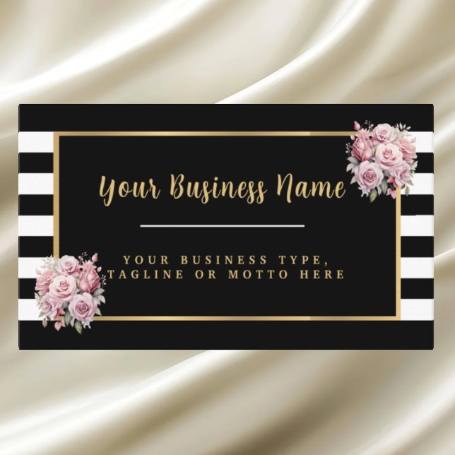 Modern Black and White Striped Floral Business Card (Creator Uploaded)