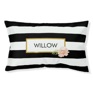 Modern Black and White Striped Floral Pet Bed