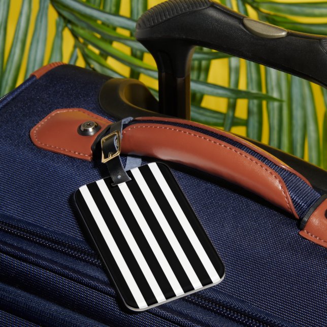 Modern Black and White Striped Luggage Tag (Front Insitu 1)