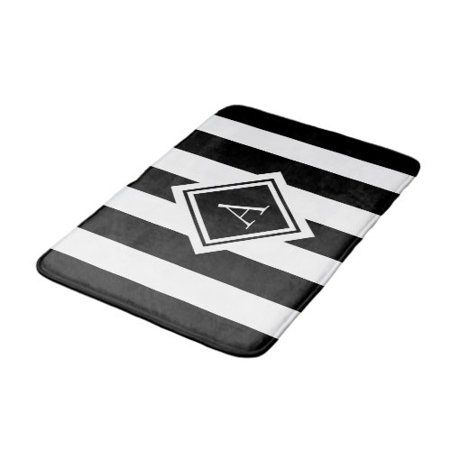 Modern Black and White Striped Monogram Bath Mat Zazzle