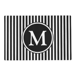 Modern Black And White Striped Monogram Placemat