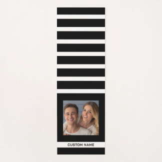 Modern Black And White Striped Personalized Photo Yoga Mat