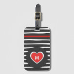 Modern Black And White Striped Red Heart Luggage Tag at Zazzle