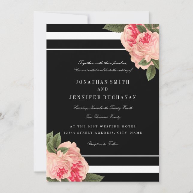 Modern Black and White Striped Wedding Invites (Front)