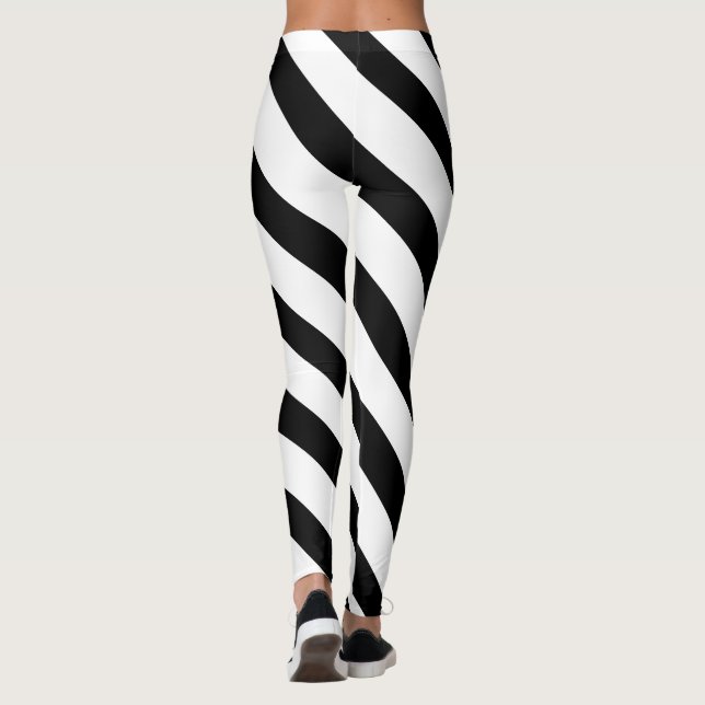 Modern Black And White Striped Womens Leggings (Back)