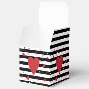 Modern Black and White Stripes and Red  Hearts Favor Boxes