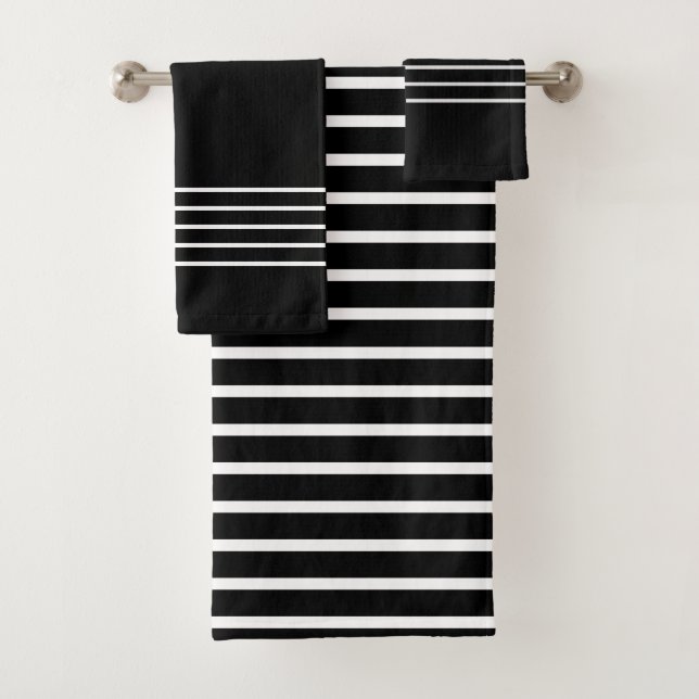Modern Black and White Stripes Bath Towel Set (Insitu)