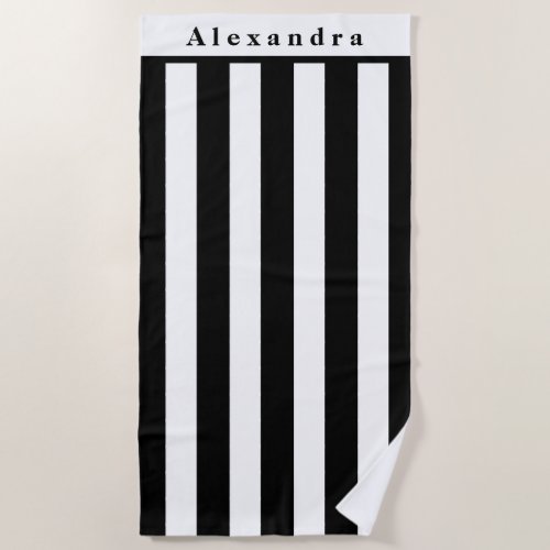 Modern Black and White stripes Beach Towel