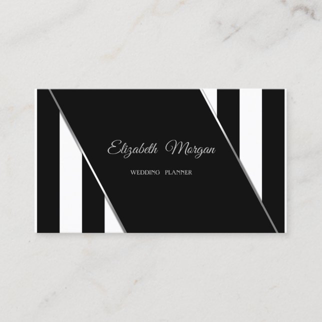 Modern Black And White Stripes Business Card (Front)