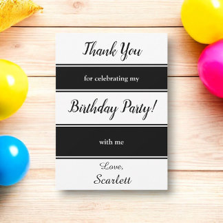 Modern Black And White Stripes Elegant Birthday Thank You Card