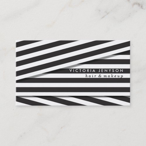 Modern black and white stripes elegant hair makeup business card