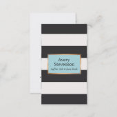 Modern Black and White Stripes Gold Lined Plaque Business Card (Front/Back)
